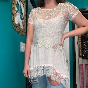 Embroidered See-Through Short Sleeve Top
